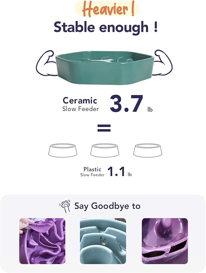 LE TAUCI PET Dog Slow Feeder Bowl Ceramic,3 Cups Puzzle Food Bowl for Small Medium Large Breed, Dog Bowls to Slow Down Eating, Maze-Ruum Studio Home