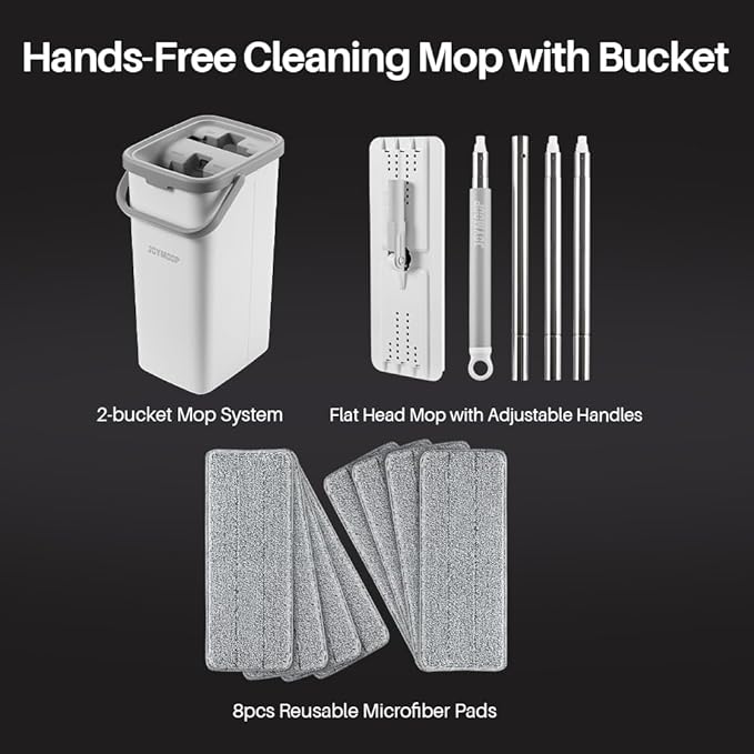 JOYMOOP Mop and Bucket Set, Dust Mops for Floor Cleaning, Wall Mop with 8 Microfiber Mop Head Replacement-Ruum Studio Home