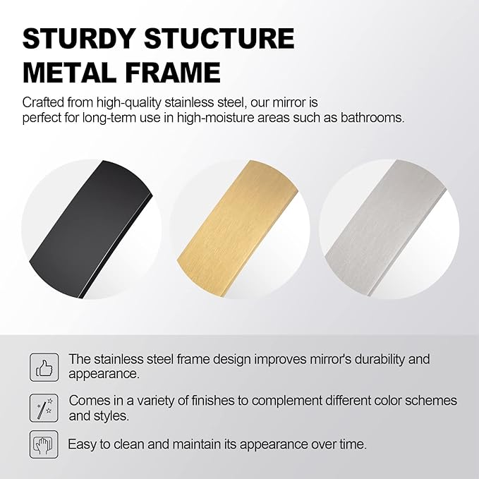 ANDY STAR Black Mirror for Bathroom, 28x36 Inch Stainless Steel Metal Frame Oblong Bathroom Mirror for Vanity, 1’’ Deep Wall Mounted Vertically/Horizontal-Ruum Studio Home