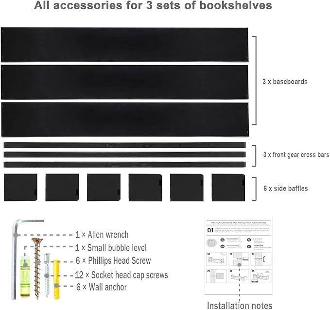 AZSKY Black Nursery Bookshelves for Wall Hanging Kids Bookshelf Baby Book Shelf Organizer Wall Bookshelves Kids Shelves and Storage for Wall Playroom Shelves 36 Inch a Set of 3 Same Sizes-Ruum Studio Home