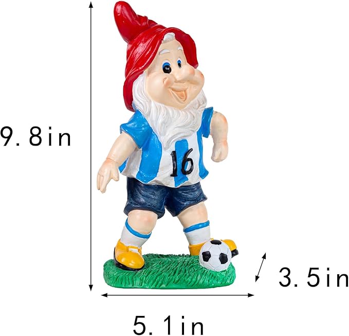 Outdoor Gnome Sculpture Soccer Garden Gnome Statue, 9.8 x 5.1 x 3.5 inches, Red Hat with Blue Jersey The for Football Enthusiasts-Ruum Studio Home
