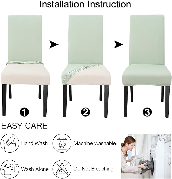 JQinHome Smoke Green Chair Covers for Dining Room Set of 6, High Stretch Removable Washable Parsons Chair Slipcover for Home Party Hotel Wedding Ceremony (6PCS,Smoke Green)-Ruum Studio Home