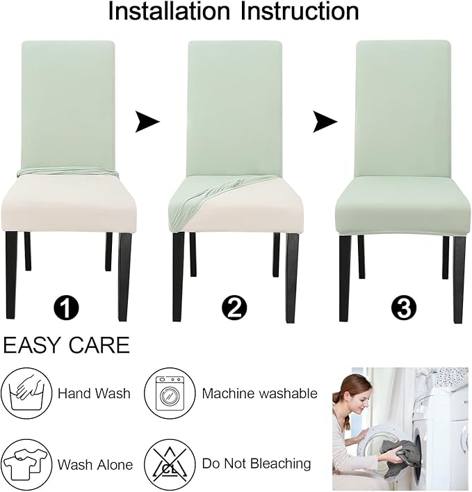 JQinHome Smoke Green Chair Covers for Dining Room Set of 8, High Stretch Removable Washable Parsons Chair Slipcover for Home Party Hotel Wedding Ceremony (8PCS, Smoke Green)