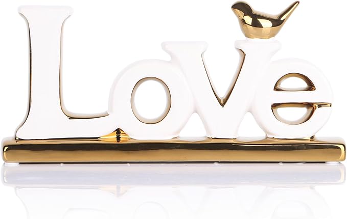 Love Sign Decoration,White and Gold Love Signs for Home Decor Statue,Modern Bird Sculpture Personalized Love Decor,Gold Style Figurine Decorative Ornaments for Living Room,Bedroom,Desktop,Cabinets-Ruum Studio Home