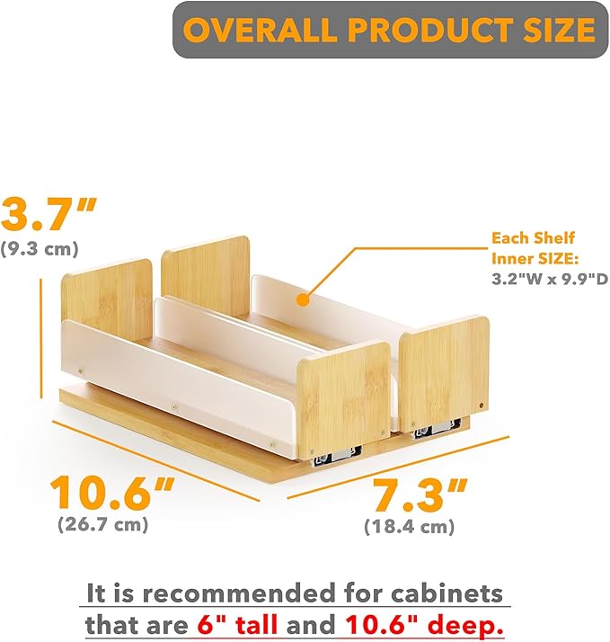 SpaceAid Bamboo Pull Out Spice Rack Organizer for Cabinet, Heavy Duty Slide Out Seasoning Kitchen Pantry Sliding Vertical Organization, 7.3" Wide, 2 Drawers(3" Wide), 1-Tier, Natural-Ruum Studio Home