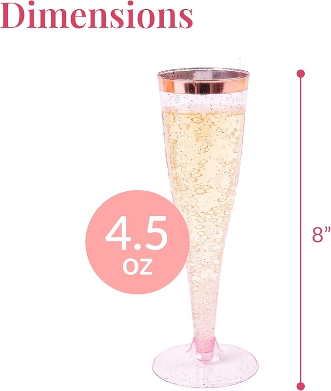 Prestee Set of 24 Plastic Champagne Flutes Disposable - Silver Glitter Pink Champagne Glasses with Rose Gold Rim, Elegant Toasting Cups for Weddings, Cocktail Parties, New Year's Celebrations-Ruum Studio Home
