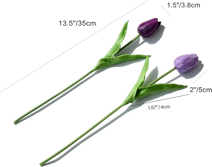 Mandy's Artificial Tulips 20 Stems Shades of Purple PU Faux Flowers for Wedding Home Decor 13.5 Inch-Ruum Studio Home