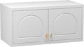 Wall Cabinet with Doors, Small Hanging Cabinet for Kitchen Pantry, Metal Overhead Cabinets for Dining, Living Room, Bathroom, 16" D x 32" W x 15" H, White, Assembly Required-Ruum Studio Home