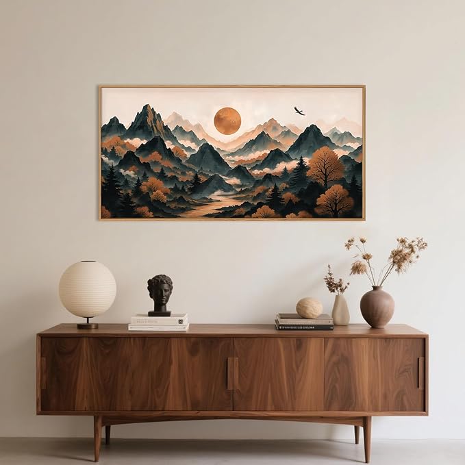 Large Boho Mountain Framed Canvas Wall Art Set, Brown Ridge Landscape Wall Decor, Pine Tree Scenery Wall Painting, Abstract Wilderness Art Print for Living Room, Bedroom, Office - 20X40-Ruum Studio Home