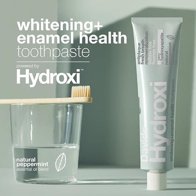 Davids Hydroxi Fluoride Free Nano Hydroxyapatite Whitening + Enamel Health Toothpaste, Antiplaque, Fresh Breath, Remineralizing, SLS Free, Natural Peppermint, 4 oz, Made in USA-Ruum Studio Home