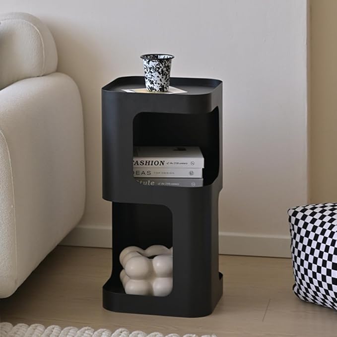 Modern Side Table,Small end Table for Small Spaces,Metal nightstand with Storage Shelf,Space-Saving Bedside Table Accent Table Drink Tables for Living Room,Bedroom.No Assembly Required-Ruum Studio Home
