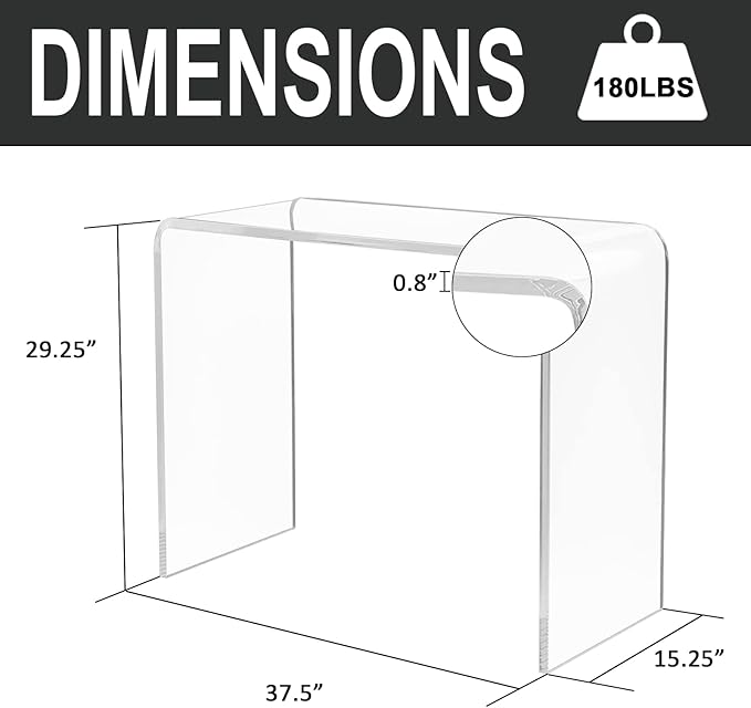 Acrylic Console Table, 37.5” L Thick Modern Entryway Table for Hallway, Living Room, Clear Acrylic Desk, 37.5” W x 29.25” H x 15.25” D, 220LBS Weight Capacity.-Ruum Studio Home