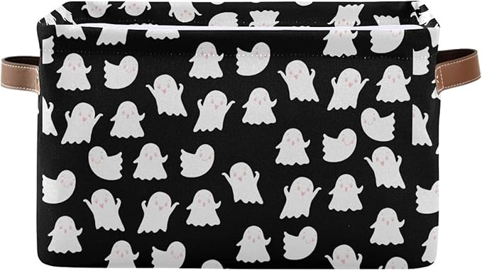 Storage Basket Bin Halloween Ghosts Organizer Basket Collapsible Shelf Basket Cube with handle for Nursery Bedroom Bathroom (white 24)-Ruum Studio Home