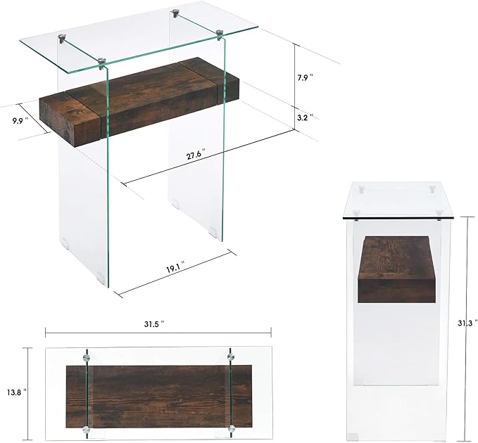 ivinta Narrow Glass Console Table with Storage, 31.5'' Rustic Entryway Table with Storage Shelves for Living Room, Hallway, Foyer, Bedroom 5103 (Dark Brown)-Ruum Studio Home