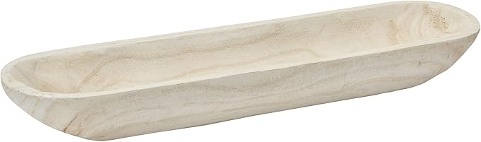 Creative Co-Op Decorative Paulownia Wood Tray, White-Ruum Studio Home