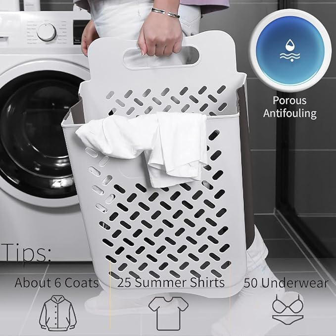 Plastic Foldable Laundry Basket with Handle, 42L Wall Mounted Laundry Hamper Freestanding Dirty Clothes Hamper, Collapsible Laundry Baskets Pop Up Hamper Storage Container for Snacks Dolls-Ruum Studio Home