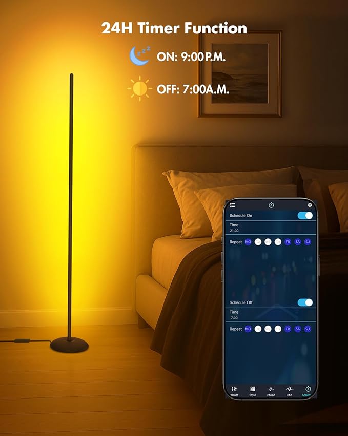 Corner Floor Lamp, Smart RGB LED Corner Lamp with App & Remote, Modern Floor Lamp with 16 Million Colors, Music Sync, Scene Modes, Color Changing Standing Lamps for Living Room, Bedroom-Ruum Studio Home