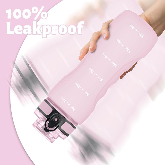 OLDLEY 25 oz Water Bottle, Motivational Water Bottle with Time Marker, Sports Water Bottle With Strap, Leakproof & BPA Free Large Water Bottles for School, Gym, Travel, Outdoor, Tritan,Pink-Ruum Studio Home