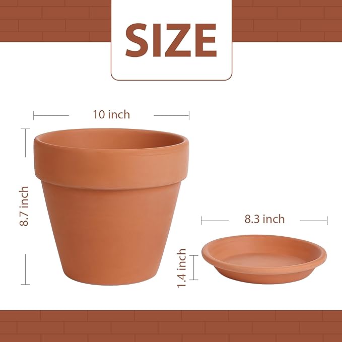 INGOFIN Terracotta Pot with Saucer - 10 Inch Ceramic Clay Pot for Plants with Drainage Hole, Large Terra Cotta Flower Planter with Tray for Indoor Outdoor Plants-Ruum Studio Home