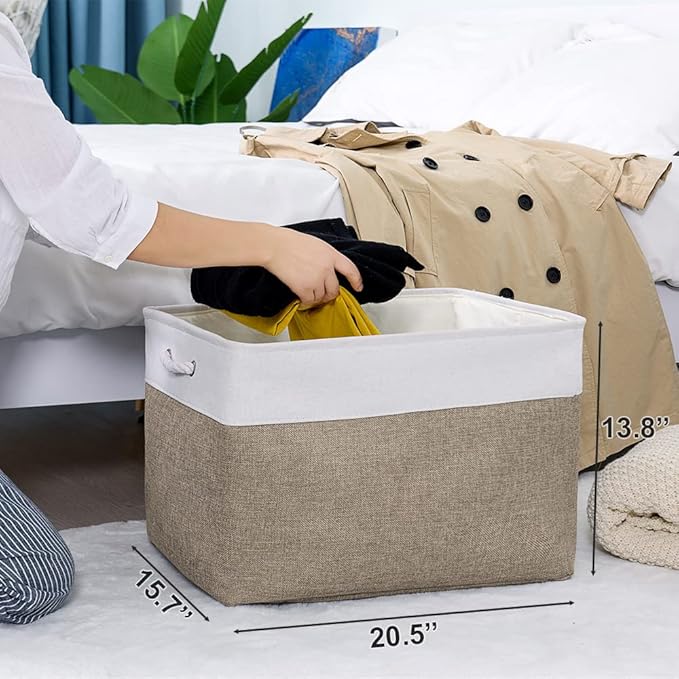 TheWarmHome Organization Basket - 20x16x14 inch Jumbo 3 Pack Collapsible Storage Bins for Shelves, Fabric Storage Cubes for Closet Organizer Gift Toy (White & Khaki)-Ruum Studio Home