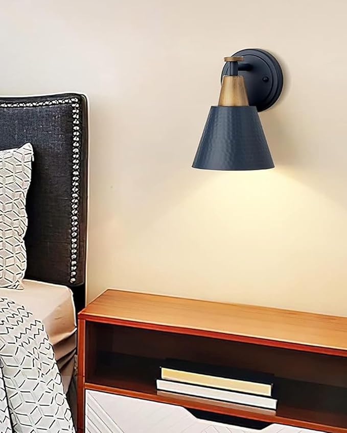 FEMILA 1-Light Wall Sconces, Modern Sconces Wall Lighting with Hammered Metal Shade, Bathroom Vanity Light Fixtures Wall Lamp for Mirror Bedroom, Dark Blue,4FG59B Blue-Ruum Studio Home