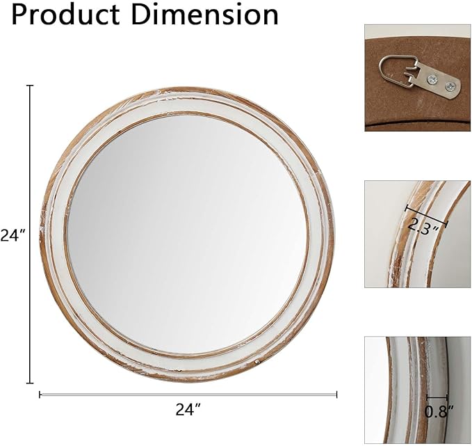 Round Bathroom Mirror for Vanity-Distressed Wood Circle Mirror, Farmhouse Entryway Mirror and Decorative Wall Mirrors for Living Room-Ruum Studio Home