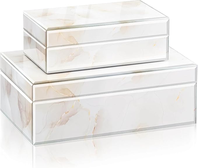 Homde Glass Decorative Storage Box: Set of 2 Boxes for Home Decor - Large Organizer with Lids for Decorations-Ruum Studio Home
