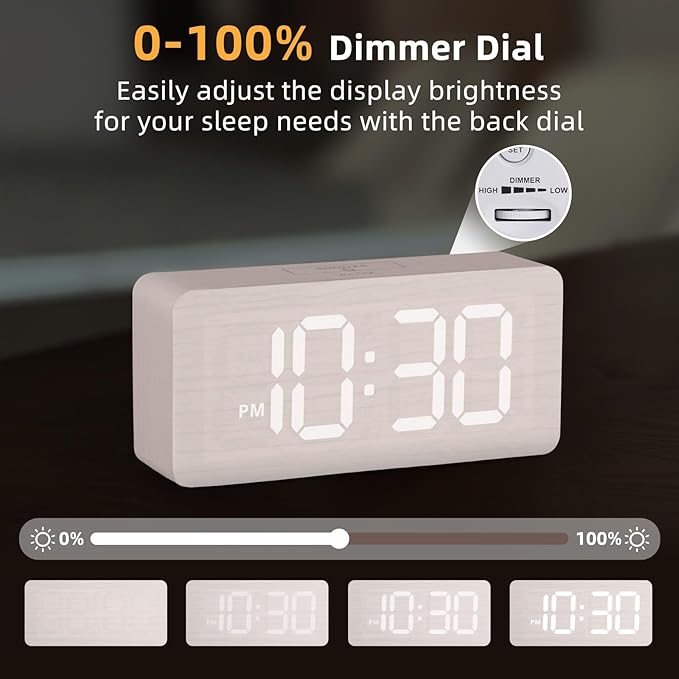 uscce Wooden Digital Alarm Clocks for Bedrooms: Dimmable Dual Alarm Clock with Large Numbers for Bedside Desk - Loud Alarm for Heavy Sleepers with Volume Control - Wood Decor & Gifts-Ruum Studio Home