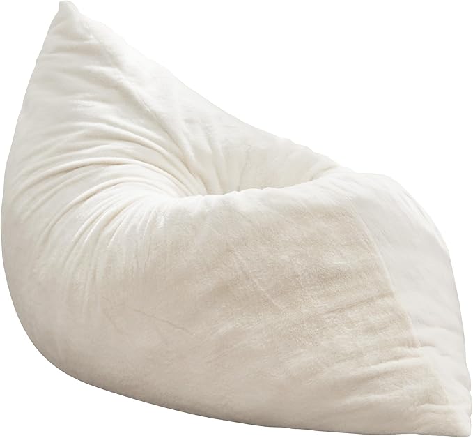 Hobestluk 3 in 1 Bean Bag Chair Giant Bean Bag Chairs for Adults with Plush Faux Fur Cover Convertible Bean Bag Floor Cushion with Machine Washable Cover for Living Room (Plush White)-Ruum Studio Home