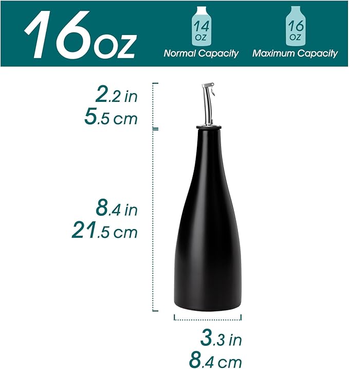 vancasso 16 Oz Ceramic Olive Oil Dispenser Bottle, Bottle Dispenser with Spout and Funnel for Kitchen,Suitable for Oil, Vinegar, Coffee Syrups & Other Liquids，BK-Ruum Studio Home