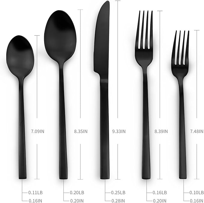 Stainless Steel Flatware Set Hand Forged 18/10 Silverware Set Matte Black Cutlery Set with Cuboid Handle Matte Finished 40 Pieces Home Event Use Wedding Housewarming Gift Service for 8-Ruum Studio Home