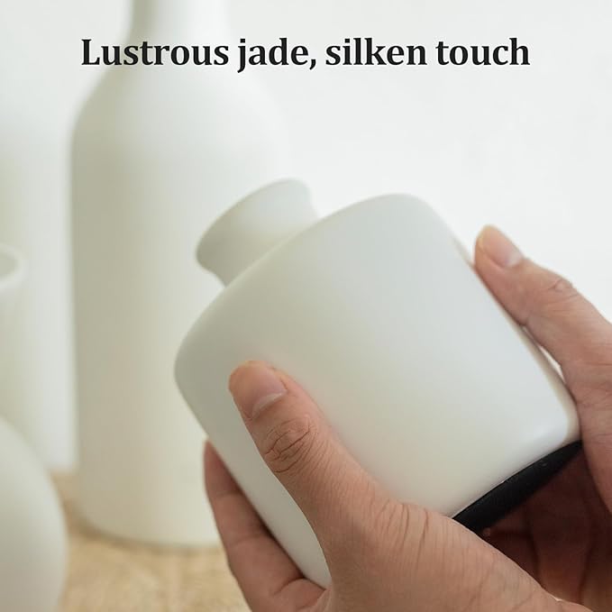 Fake Flowers in Vase for Centerpieces, Faux Flowers in Modern Ceramic Vase Set of 3 with 8 Artificial Autumn Chrysanthemums Home Decor-Ruum Studio Home