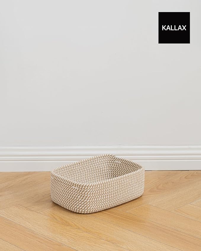 Small Woven Basket, 12 x 8 x 4.5 Inches, Storage Basket for Organizing, Cute Small Rope Shelf Closet Cube Storage Bins Baskets for Shelves, Dog Toy Gift Baskets Empty, 3 Pack Brown-Ruum Studio Home