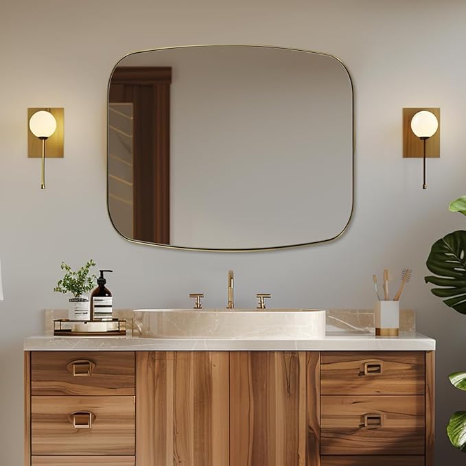 ANDY STAR 30x36” Gold Bathroom Mirror, Oblong Brass Mirror with Stainless Steel Metal Frame, Brushed Gold Oval Vanity Mirror for Over Sink, Modern Anti Rust Wall Mounted-Ruum Studio Home