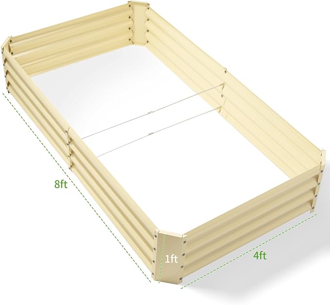 Land Guard 8×4×1ft Galvanized Metal Raised Garden Bed, Metal Planter Kit Box Outdoor for Deep-Rooted Vegetables, Flowers, Green and Herbs (Cream Yellow)…-Ruum Studio Home