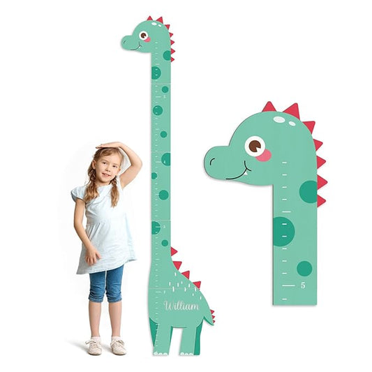Personalized Name Growth Chart, Dinosaur Wooden Height Chart, Thick Height Measuring Board, Kids Height Tracker for Nursery Decor, Baby Boy Girl Measurement Ruler, Growth Charts Ruler-Ruum Studio Home