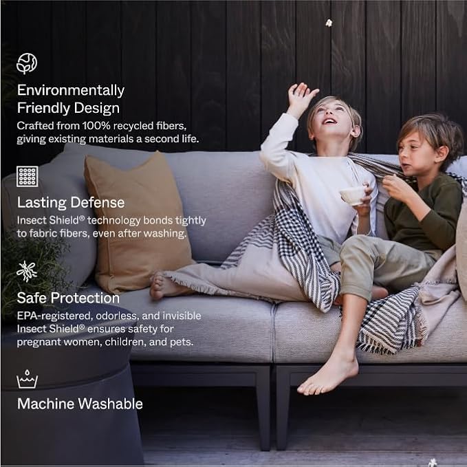 Outer Bug Shield Outdoor Throw Blanket w/Insect Shield Repellent Gear Technology- Lightweight Insect-Repellent Outdoor Blanket, Camping, Picnic & Beach Blanket, Stone Gray Buffalo Plaid, 50" W x 60"-Ruum Studio Home