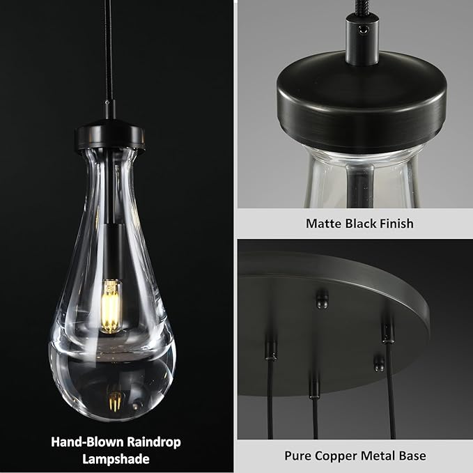 Bronze 5 Light Raindrop Chandeliers, Black Cluster Pendant Light Teardrop Dining Room Light Fixture Pendant Lights Kitchen Island, Hanging Ceiling Pendant Lighting for Entryway Living Room-Ruum Studio Home