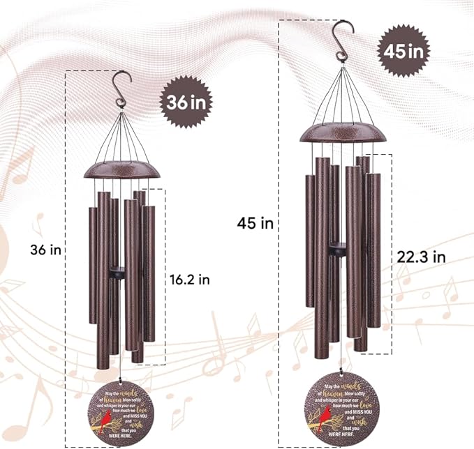 Personalized Memorial Wind Chimes Outdoor, Cardinal Commemorative Gifts for Loss of Loved One, 36Inch Customized Sympathy Wind Chimes Deep Tone, Condolences Gifts for Funeral-Ruum Studio Home