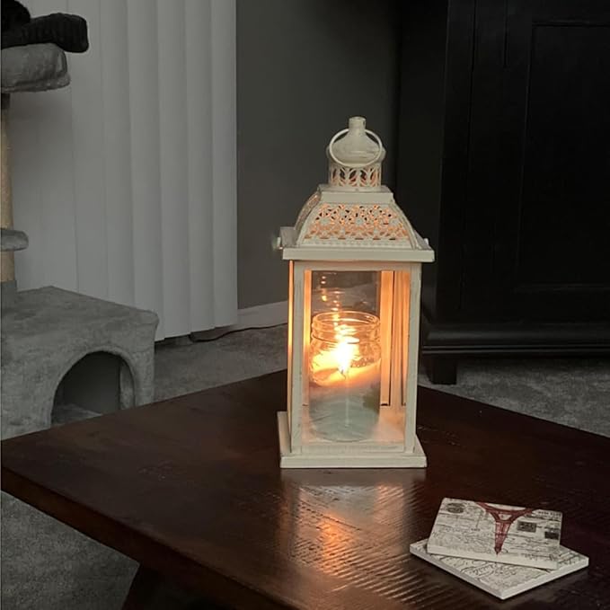 NEEDOMO 14.4" Lanterns Decorations Indoor, Hanging Candle Lantern Outdoor, Vintage Large Lantern Decor with Clear Glass, Metal Candle Holder for Home, Table, Patio, Rustic Farmhouse Wedding, Christmas-Ruum Studio Home