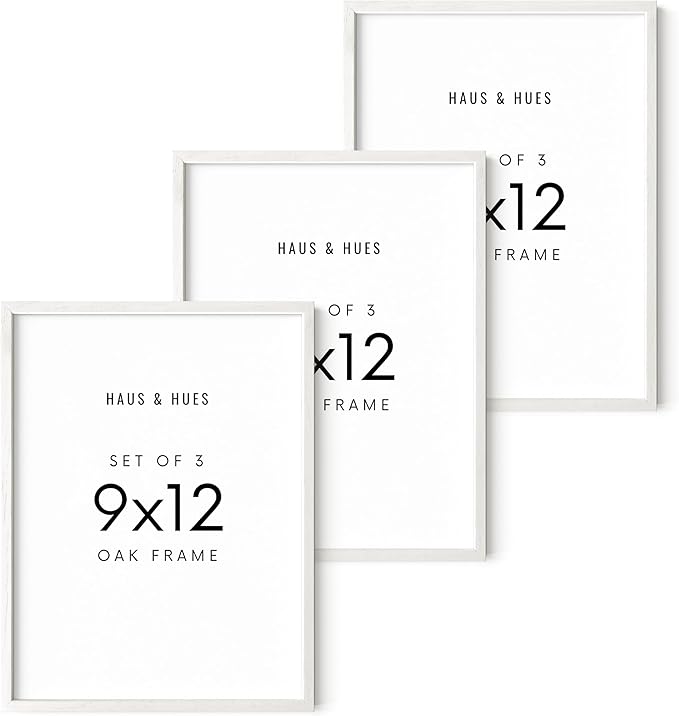 HAUS AND HUES Set of 3 9x12 Picture Frame - 9x12 Frame Wooden Picture Frames, 9 X 12 Frame Natural Wood Picture Frames, 12x9 Picture Frame Set Wooden Frames, 9 X 12 Picture Frame (White Oak Frame)-Ruum Studio Home