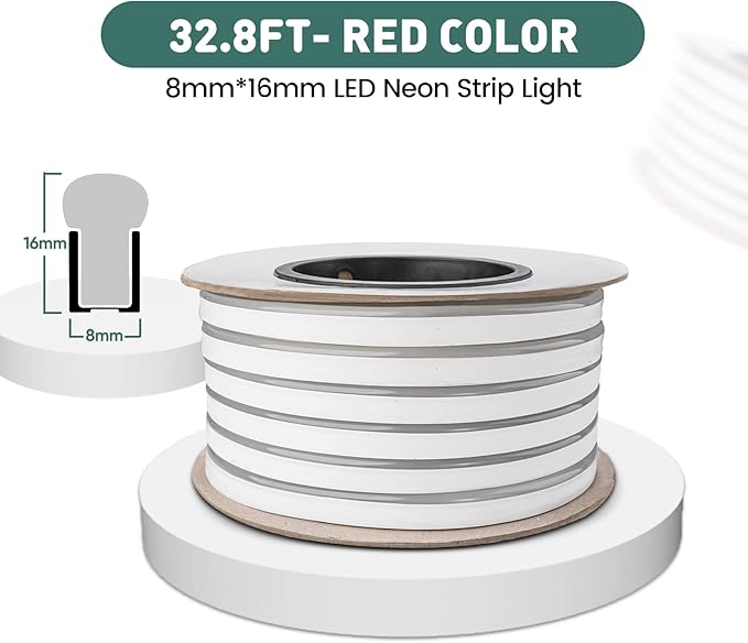 GZBtech Flexible LED Neon Rope Lights 33FT,AC 110-120V Waterproof Strip Light, 120 LEDs/M Cuttable Connectable Neon Lighting for Indoor Outdoor Home Decor/Commercial Building Use-Red 10M-Ruum Studio Home