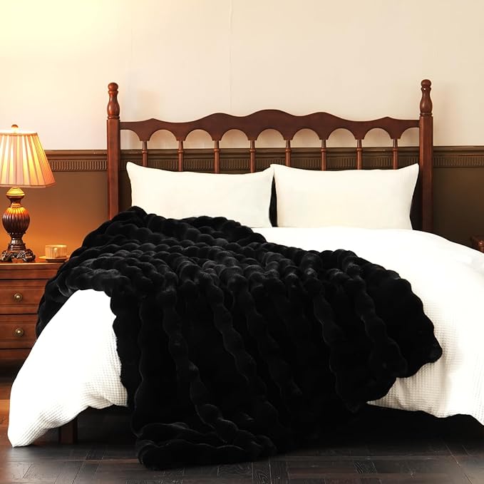 BENVWE Faux Fur Throw Blanket for Couch - Thickened Fluffy Soft Bubble Blanket for Living Room Home Decor - Fathers Day Birthday Gifts for Women Men, Black, 50" x 60",1300GSM-Ruum Studio Home