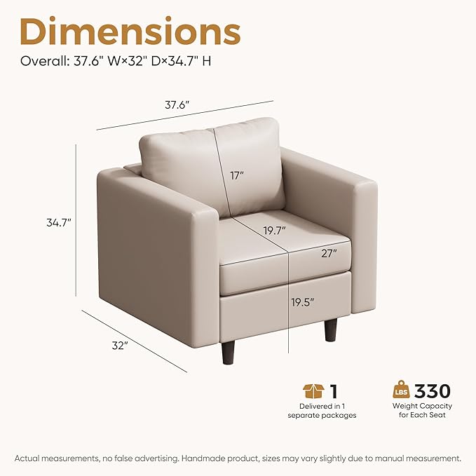 Faux Leather Oversized Accent Chair with Storage Deep Seat Single Sofa Large Reading Armchair for Living Room Bedroom Office Whitesand Set of 2-Ruum Studio Home