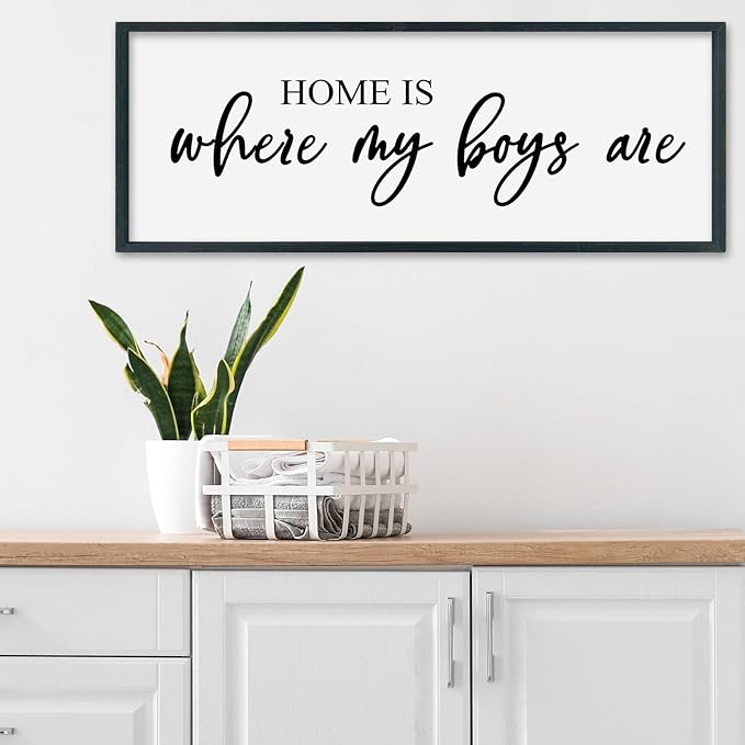 SRSZHIYUE Home Is Where My Boys Are Sign Wall Art Decor 40"×15" for Family Bedroom Large Wood Framed Wall Hanging (Black)-Ruum Studio Home