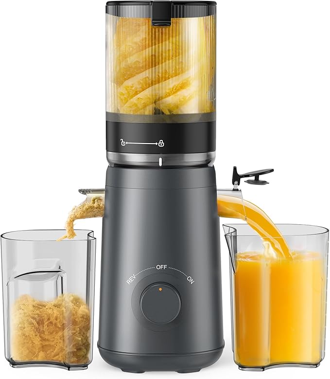 Juicer Machines, TUUMIIST Cold Press Juicer with 5.3" Extra Large Feed Chute Fit Whole Fruits & Vegetables Easy to Clean, High Juice Yield, BPA Free (Gun Grey)-Ruum Studio Home