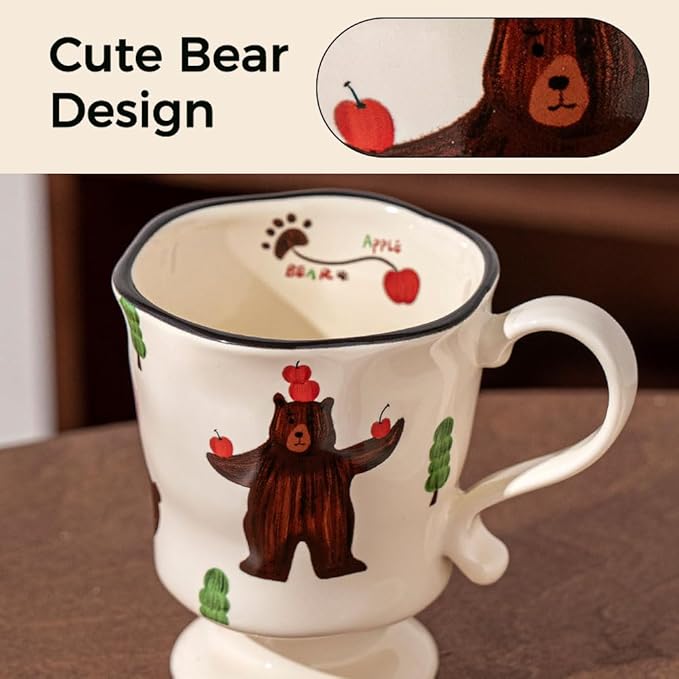 360ml -12.17oz Painted Cute Bear Ceramic Mug - Cute Coffee Cup for Espresso,Cappuccino, Turkish Tea - Gift for Women, Dishwasher Safe-Ruum Studio Home
