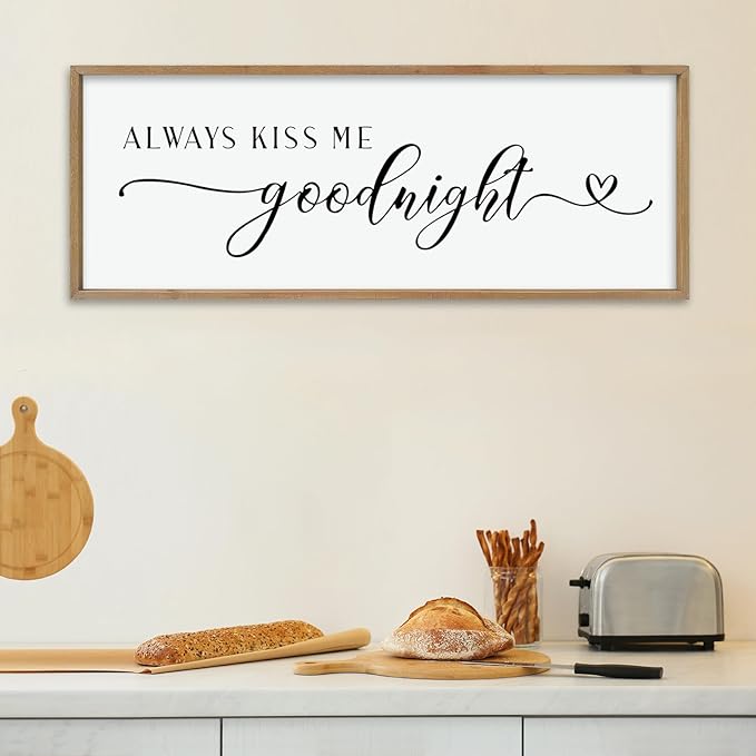 comurdyo Always Kiss Me Goodnight Sign for Bedroom Above bed Wall Decor 40''×15'' Large Wood Frame For Couples Over Bed Hanging Wall Art (Wood)-Ruum Studio Home