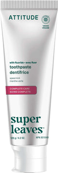 ATTITUDE Complete Care Toothpaste with Fluoride, Spearmint Flavor, Vegan & Cruelty-Free, Sugar-Free, Plant & Mineral-Based Ingredients, Clean Oral Care, 4.2 Oz-Ruum Studio Home