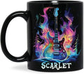 Personalized Electric Guitar Mug 11oz 15oz, Custom Choose Name Coffee Cup, Customized Rock Music Themed Black Mug, Gift For Musicians, Electric Guitar Ceramic Cup With Cosmic Design-Ruum Studio Home